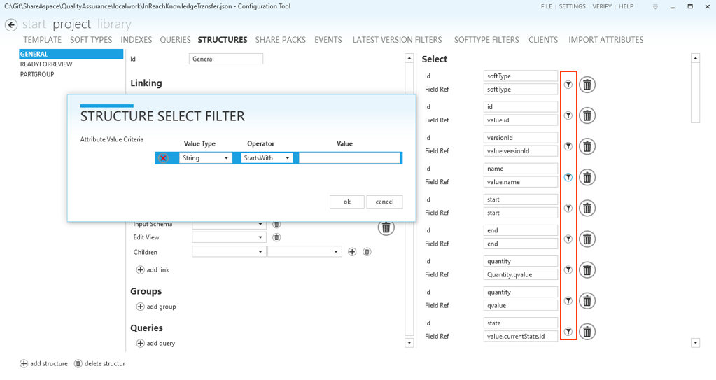Structure column filter, config tool