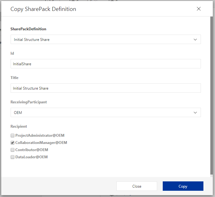 Copy SharePack Definition Dialog Copy SharePack Definition Dialog