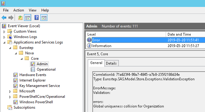 Global Uniqueness Error In Event Viewer
