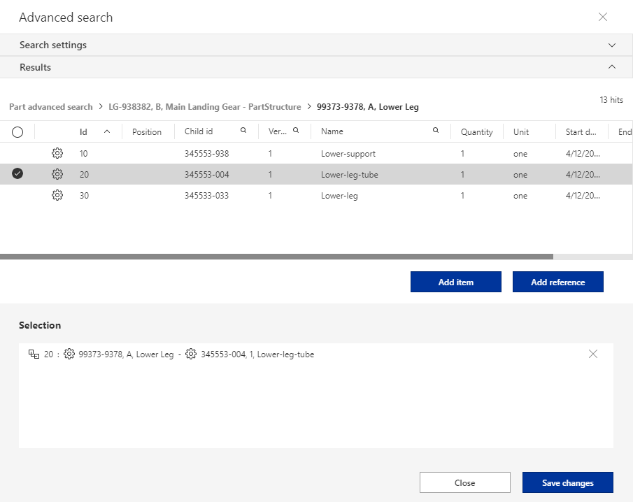 Advanced search entry selection