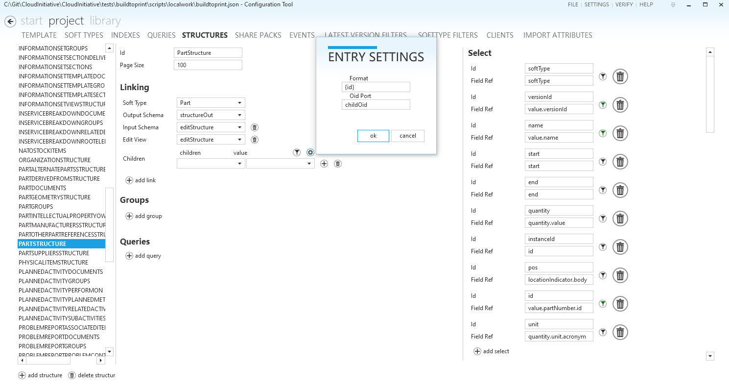 Structure selection configuration