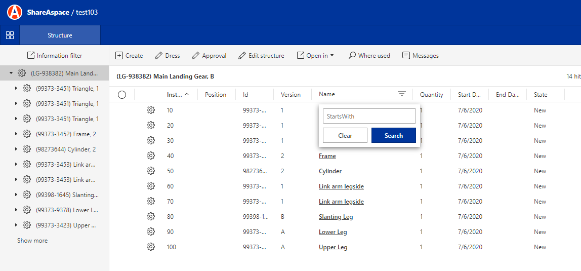 Structure column filter, web