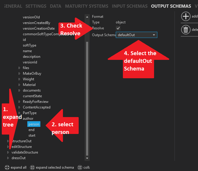 output schema author resolve