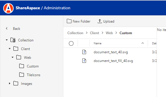 Example Custom location of the file icons