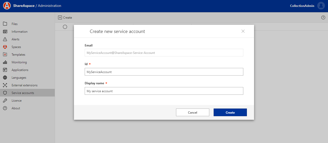 Create service account