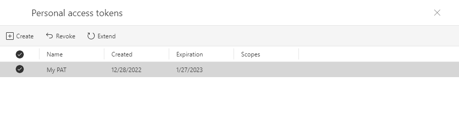 Personal access token list